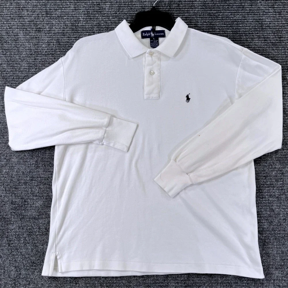 Vintage 90s Ralph Lauren Polo Shirt Mens L White Long Sleeve Pony Logo Casual